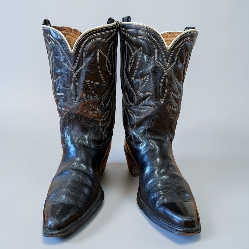 1960s • Acme Classic Western • Men’s 12 B • Vintage Cowboy Boots Cloth Pulls - Picture 6 of 8